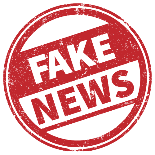 E' rappresentato un logo rotondo che riporta la scritta fake news di probauen serramenti, le notizie false che circolano online